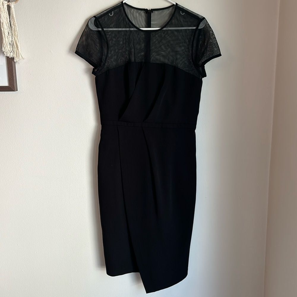 JS Collection Women black sheer illusion little black cocktail midi dress size 6